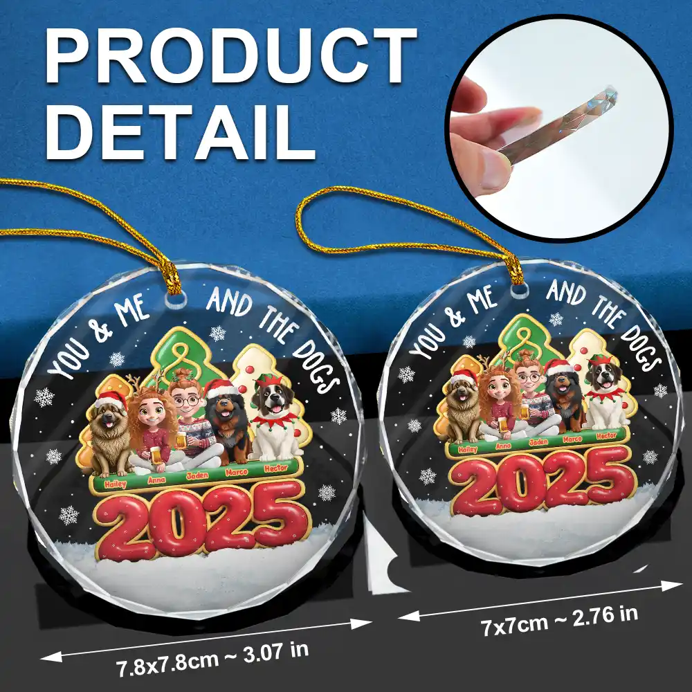 3D Effect Couple You And Me And The Dogs - Personalized Circle Glass Ornament - Image 6