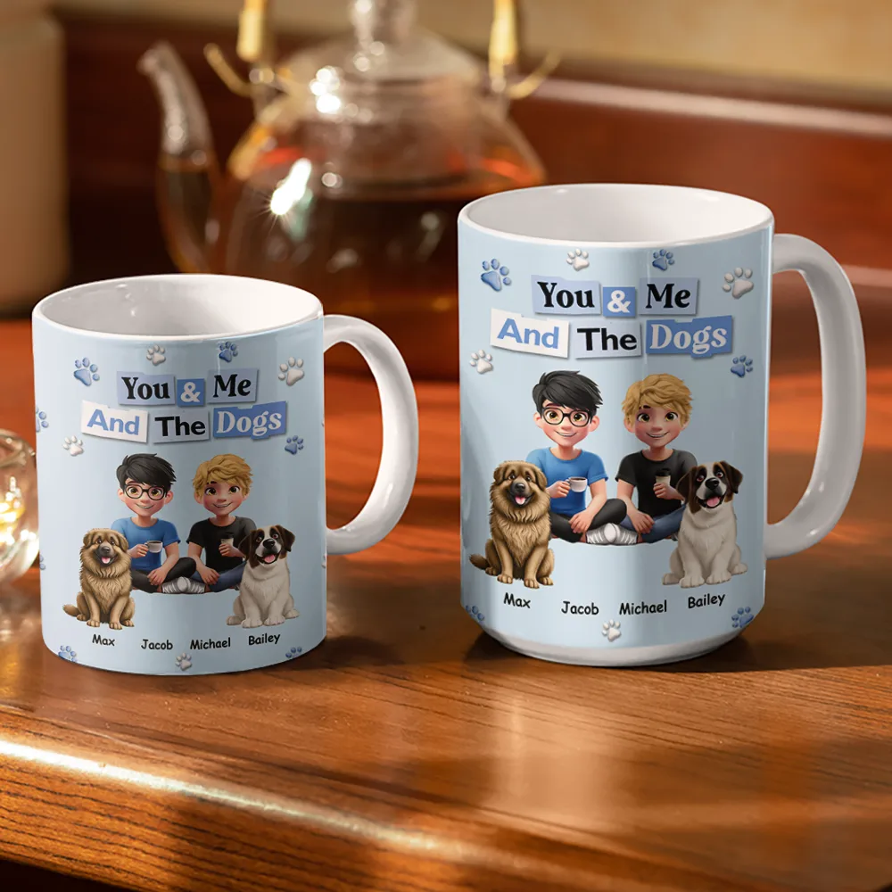 3D Effect Couple You & Me And The Dogs Cats - Personalized White Edge-to-Edge Mug - Image 3