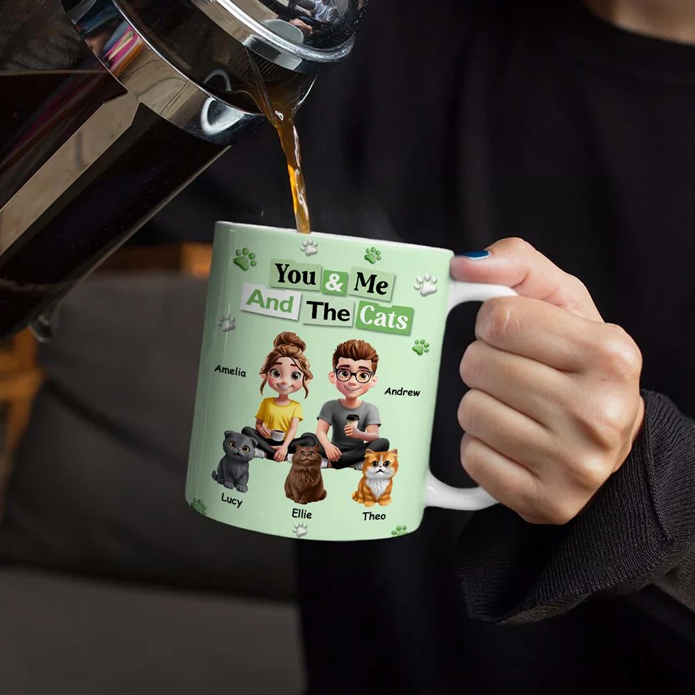 3D Effect Couple You & Me And The Dogs Cats - Personalized White Edge-to-Edge Mug - Image 4