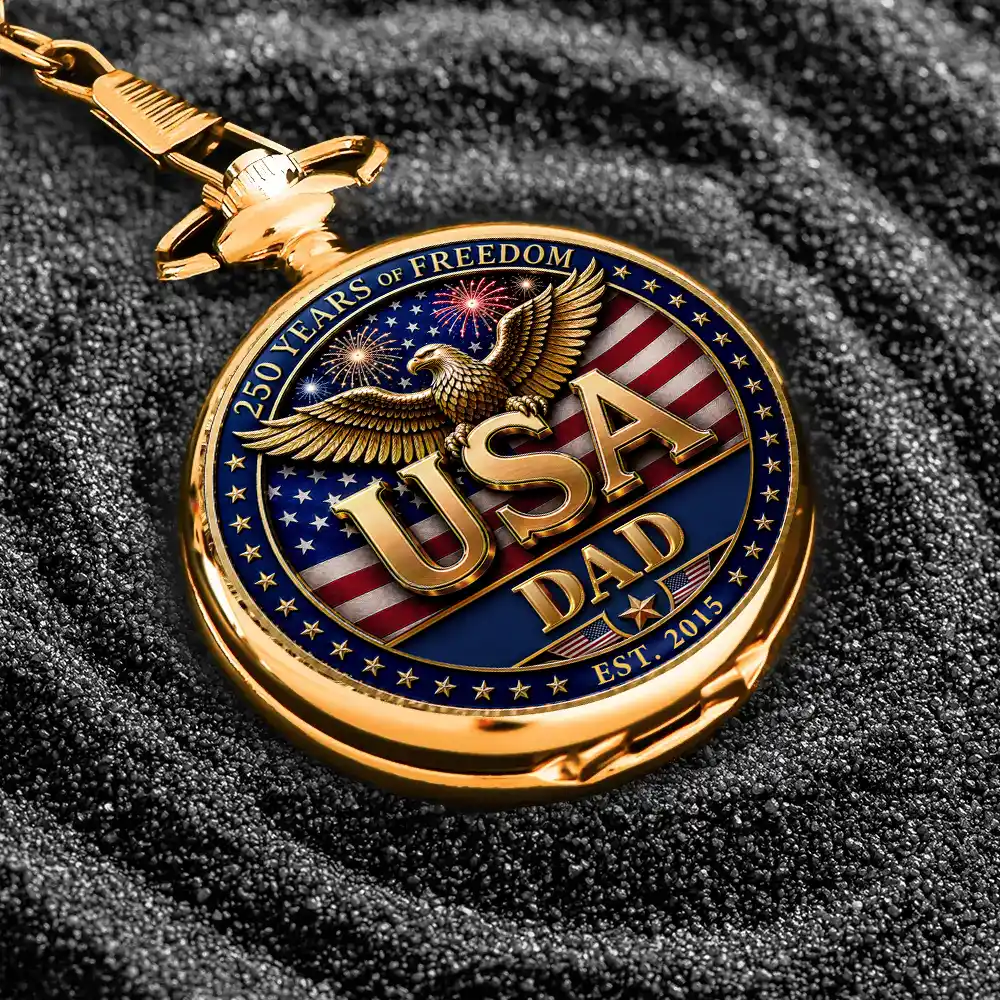 3D Effect Dad Grandpa 250 Years Of Freedom - Personalized Pocket Watch
