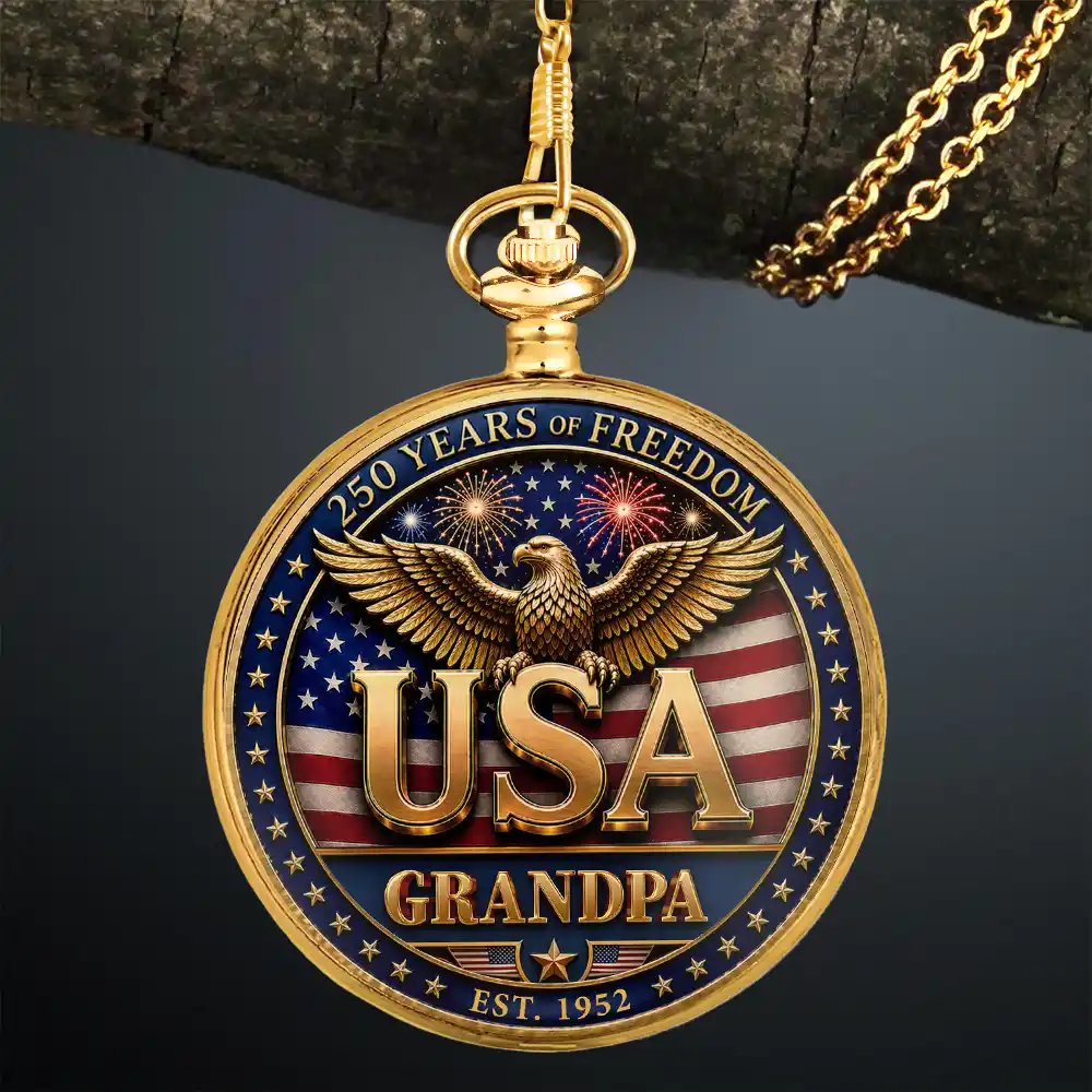 3D Effect Dad Grandpa 250 Years Of Freedom - Personalized Pocket Watch - Image 3