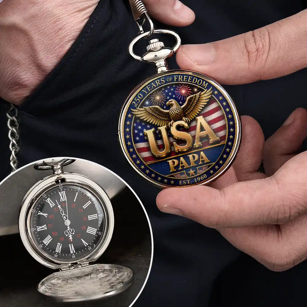 3D Effect Dad Grandpa 250 Years Of Freedom - Personalized Pocket Watch - Image 4