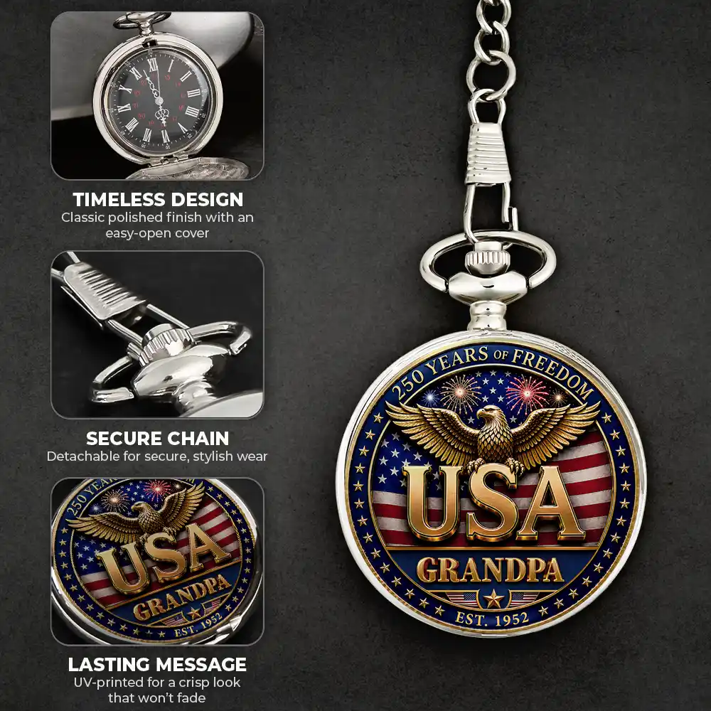 3D Effect Dad Grandpa 250 Years Of Freedom - Personalized Pocket Watch - Image 6