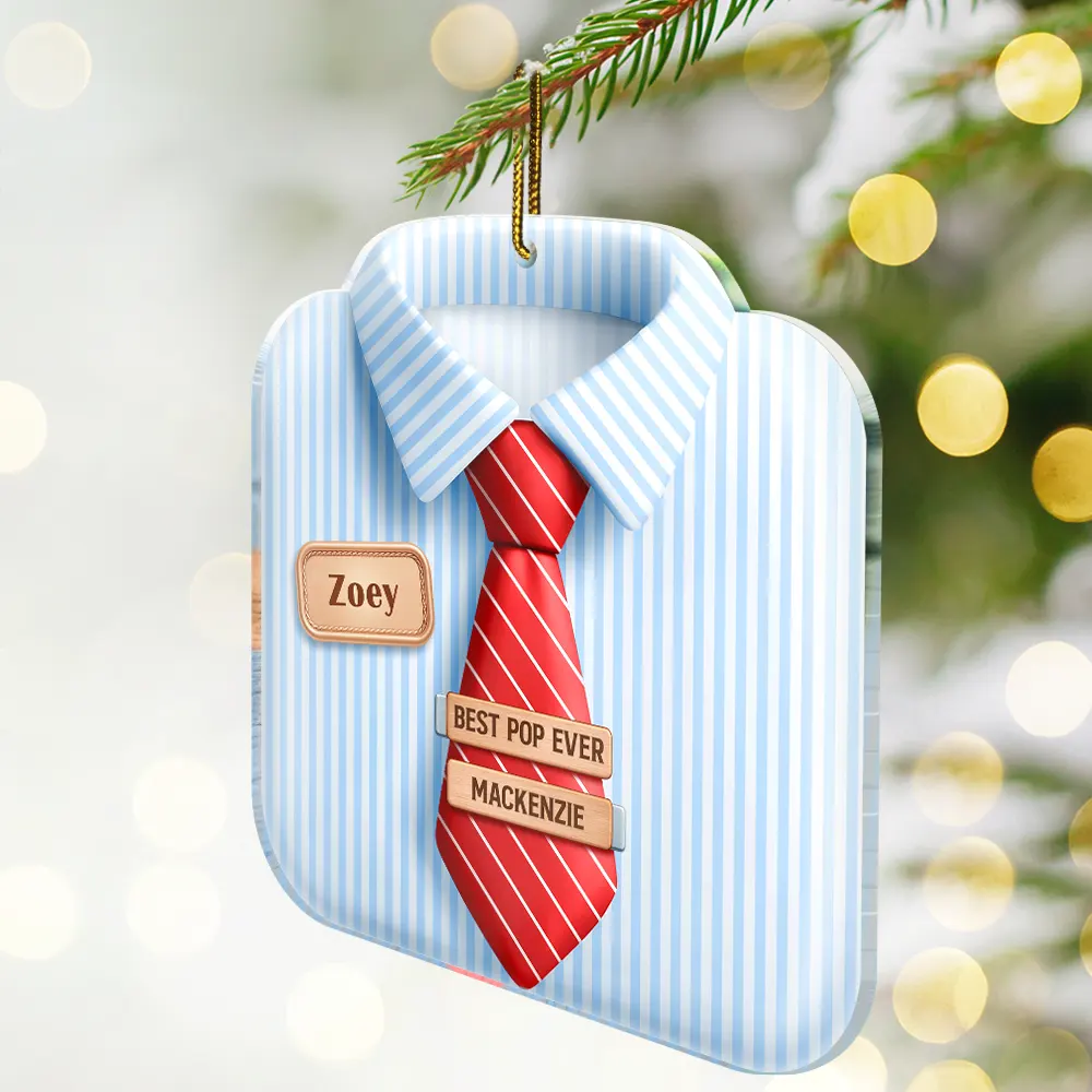 3D Effect Dad Grandpa Shirt With Tie - Personalized Custom Shaped Acrylic Ornament - Image 2