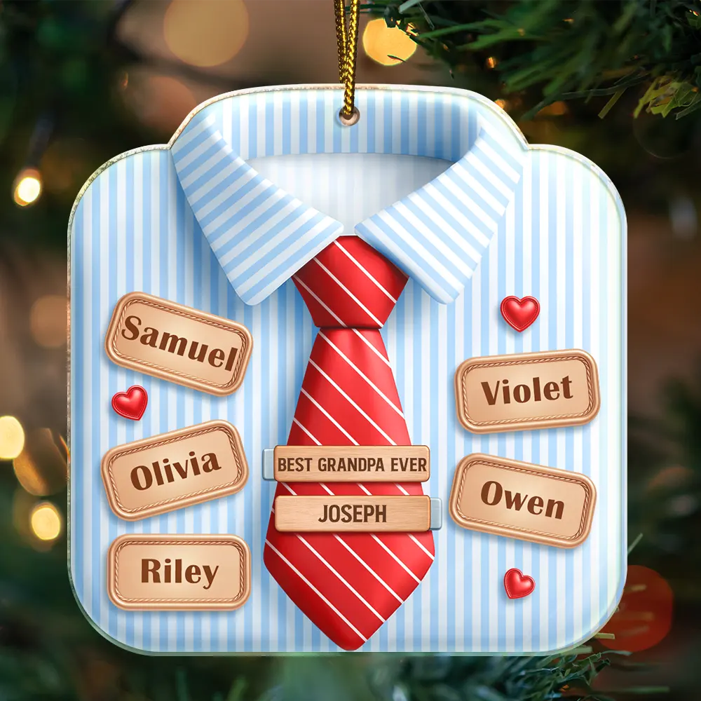 3D Effect Dad Grandpa Shirt With Tie - Personalized Custom Shaped Acrylic Ornament - Image 3