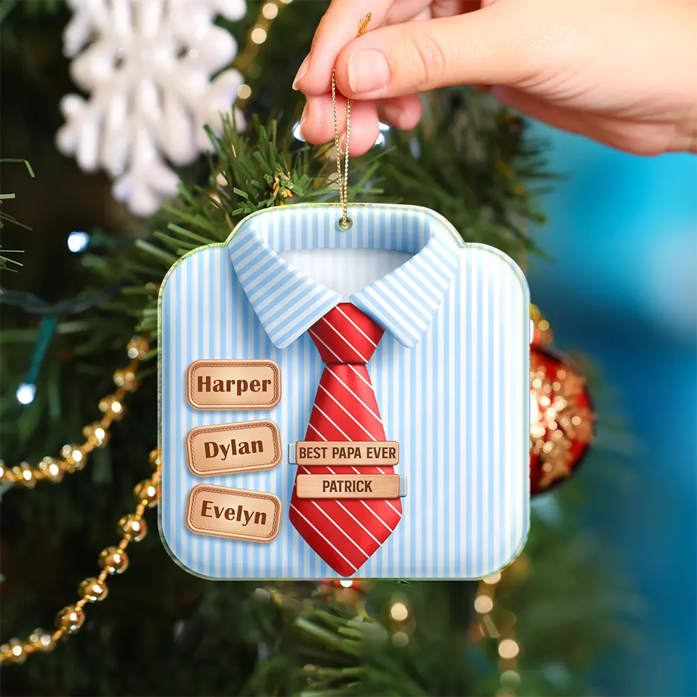 3D Effect Dad Grandpa Shirt With Tie - Personalized Custom Shaped Acrylic Ornament - Image 4