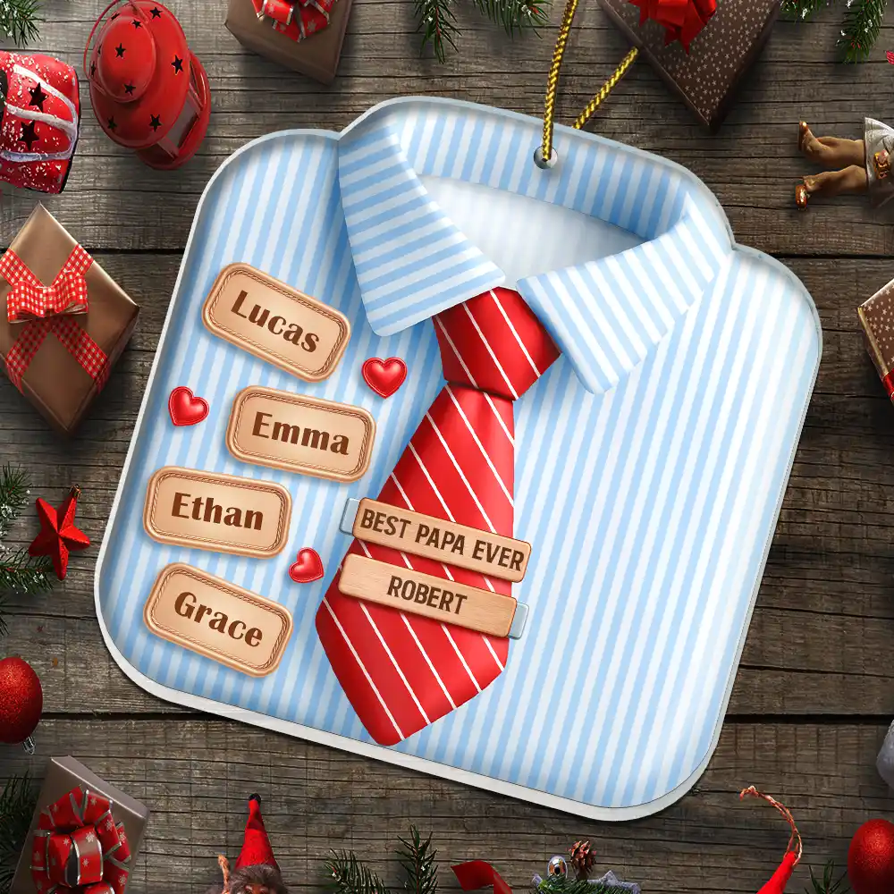 3D Effect Dad Grandpa Shirt With Tie - Personalized Custom Shaped Acrylic Ornament - Image 5