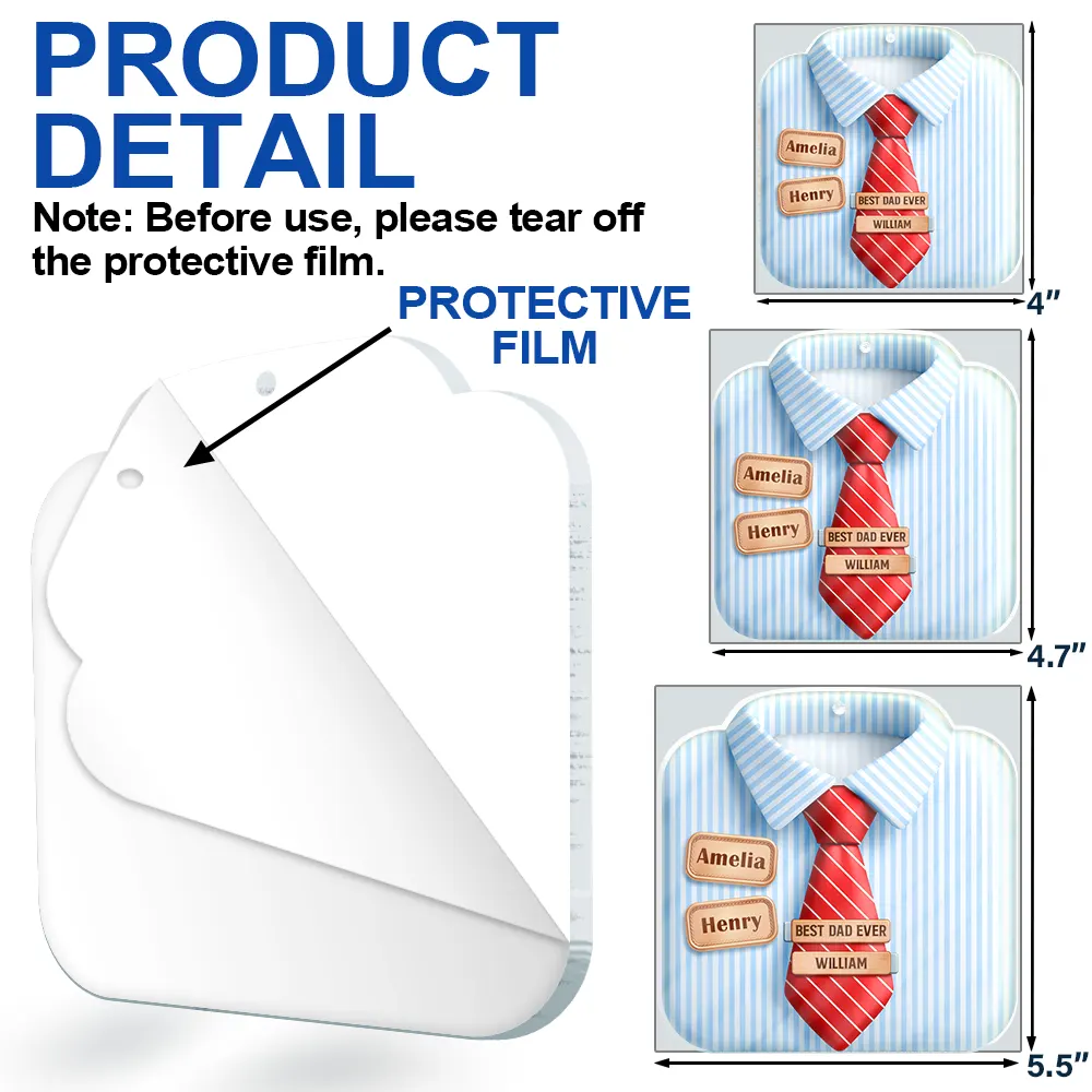 3D Effect Dad Grandpa Shirt With Tie - Personalized Custom Shaped Acrylic Ornament - Image 6