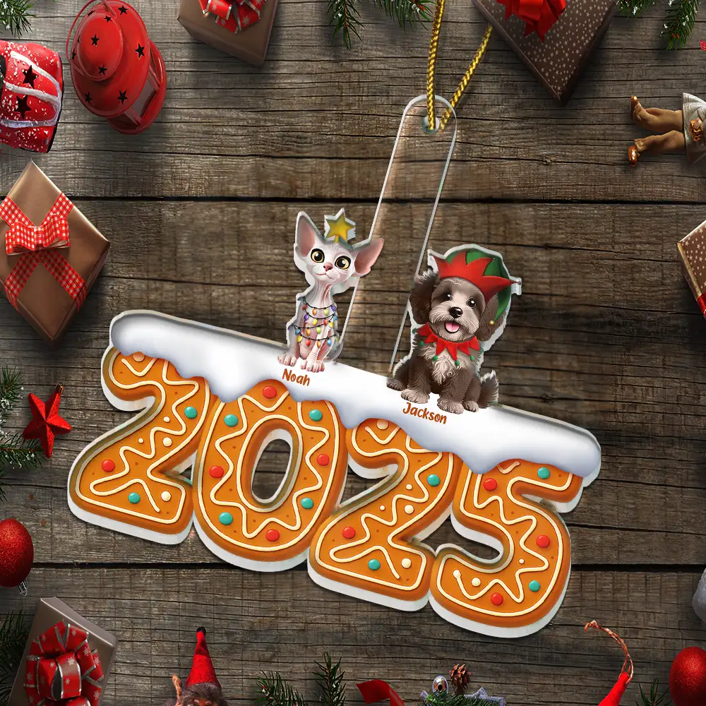 3D Effect Dog Cat Christmas Gingerbread - Personalized Custom Shaped Acrylic Ornament - Image 5