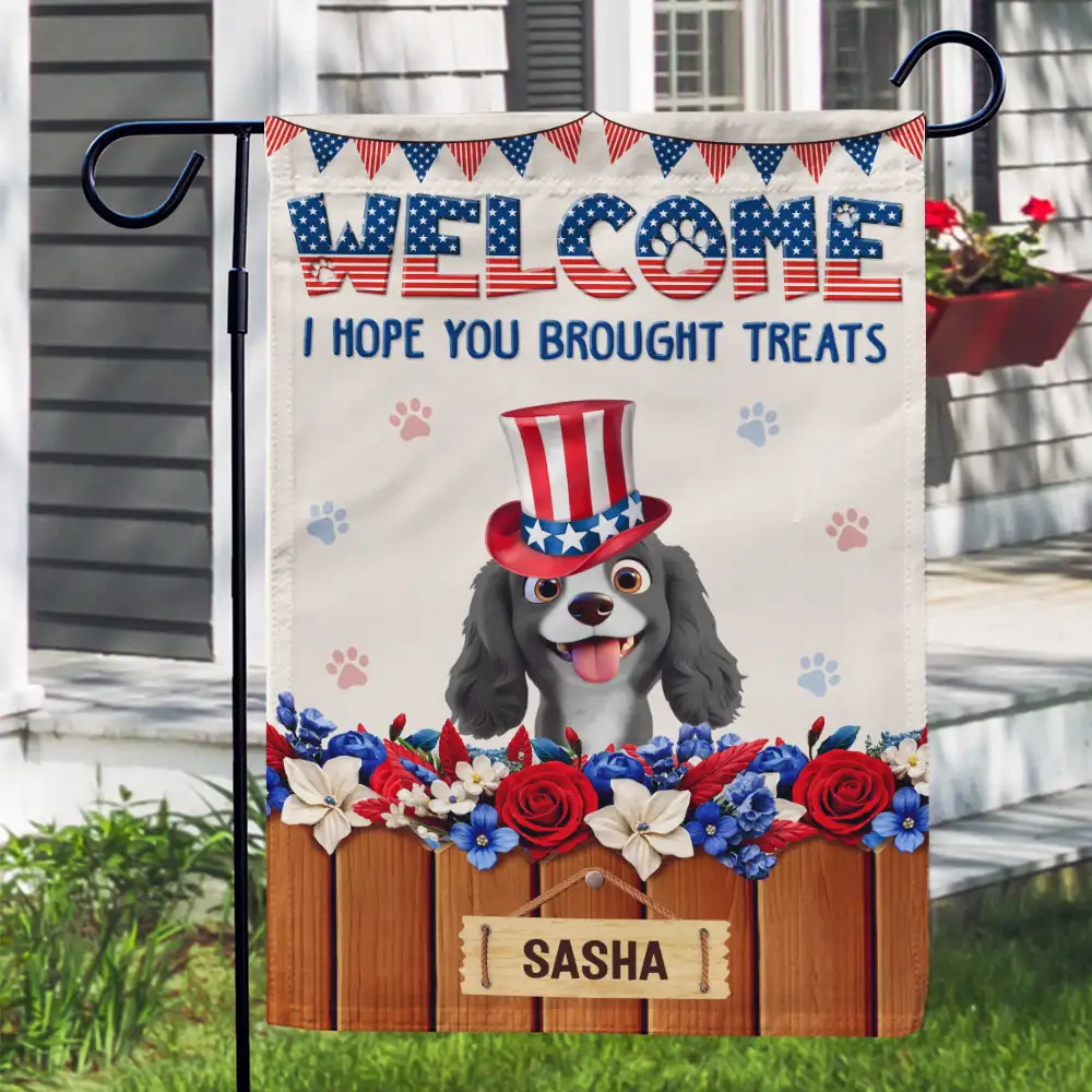 3D Effect Dog Cat Welcome Hope You Brought Treats - Personalized Flag - Image 3