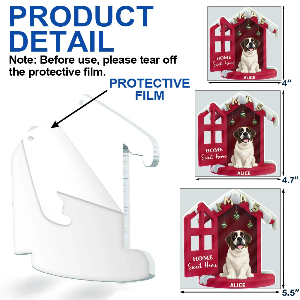 3D Effect Dog Home Sweet Home - Personalized Custom Shaped Acrylic Ornament - Image 6