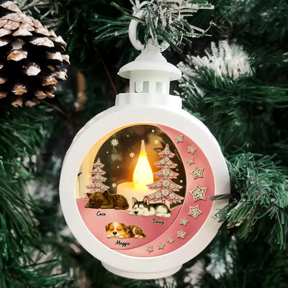 3D Effect Dog Lying On The Moon Printed Gemstones Art - Personalized Candlelight Lantern Ornament - Image 4