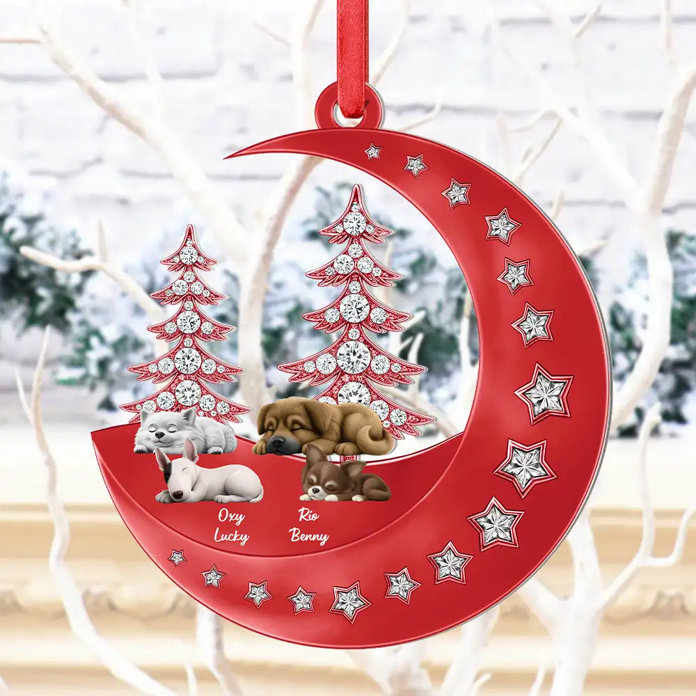 3D Effect Dog Lying On The Moon Printed Gemstones Art - Personalized Metal Ornament - Image 4