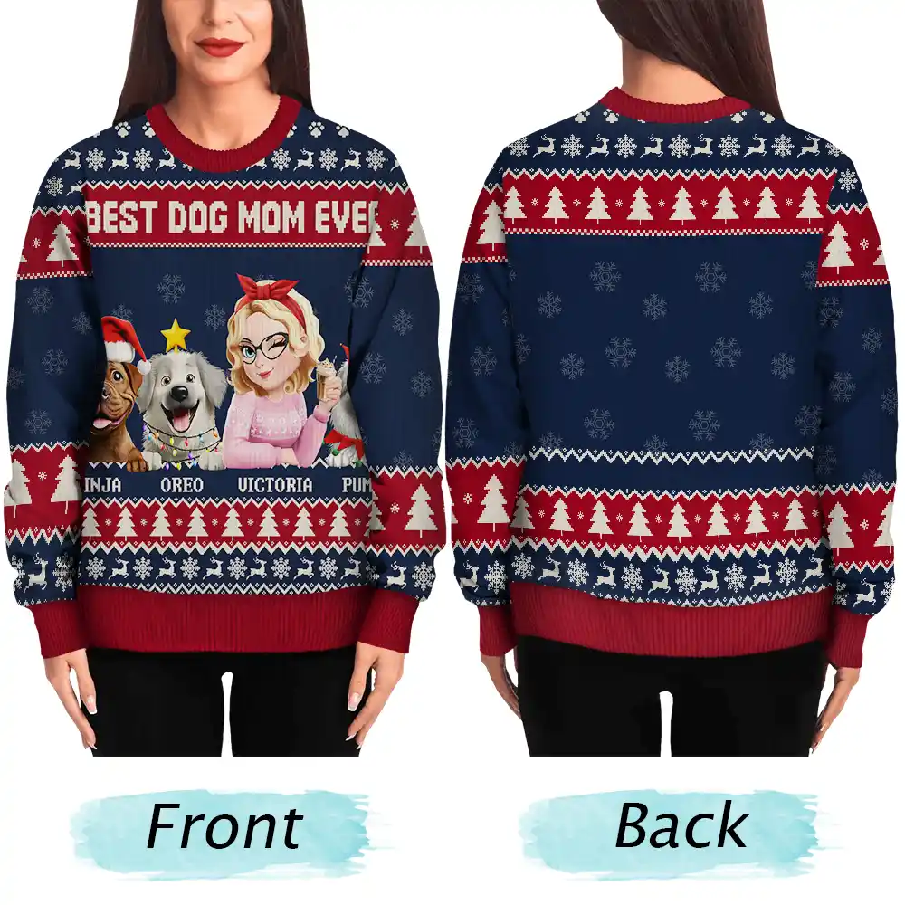 3D Effect Dog Mom Christmas - Personalized Unisex Ugly Sweater - Image 4