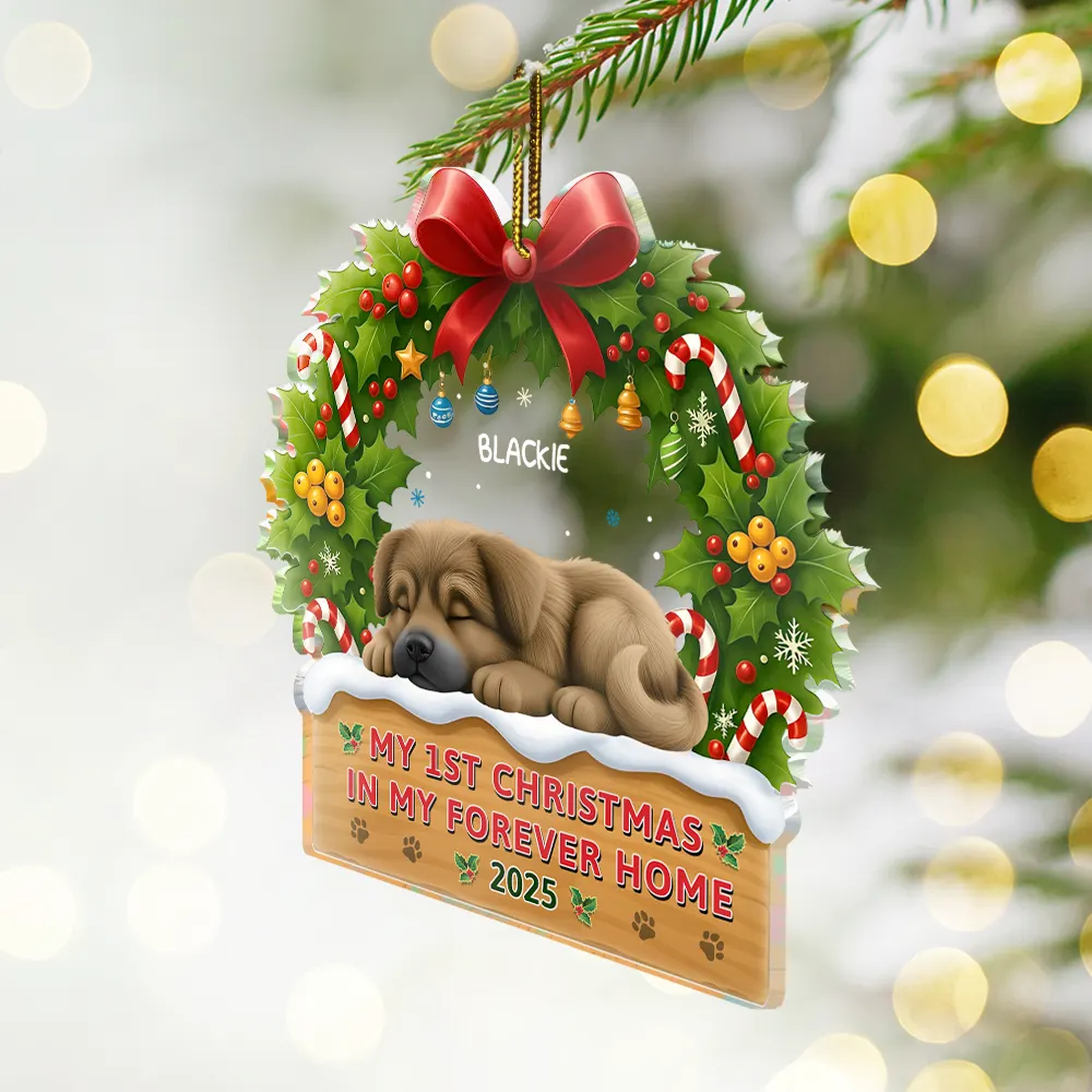 3D Effect Dog My 1st Christmas In My Forever Home - Personalized Custom Shaped Acrylic Ornament - Image 2