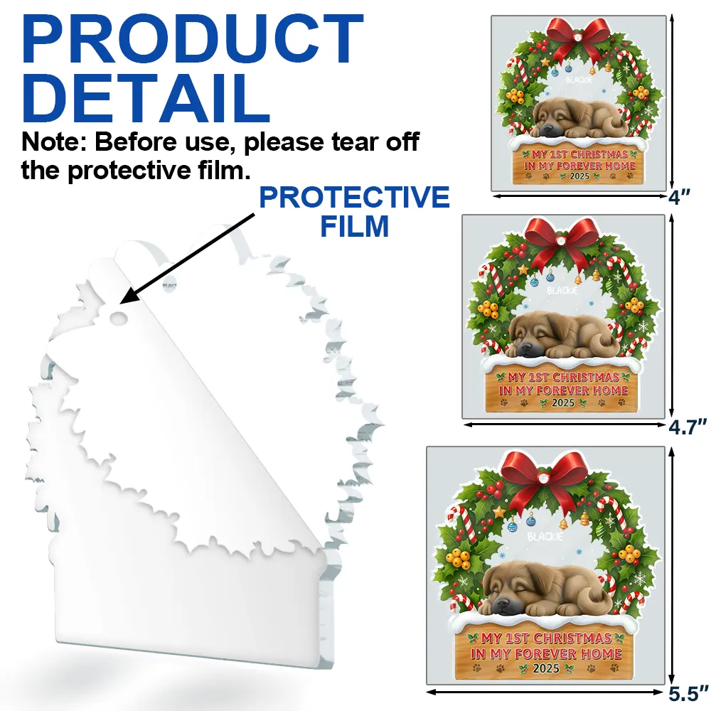 3D Effect Dog My 1st Christmas In My Forever Home - Personalized Custom Shaped Acrylic Ornament - Image 6