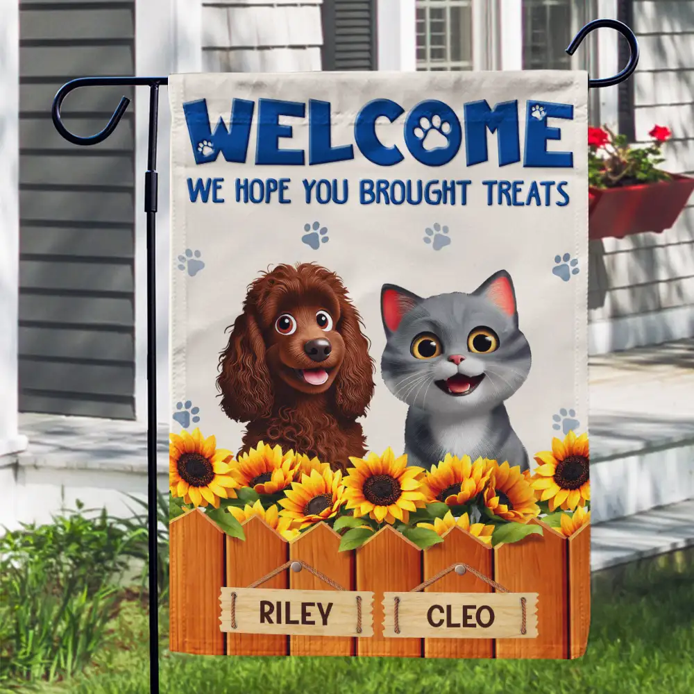 3D Effect Dogs Cats Welcome Hope You Brought Treats - Personalized Flag - Image 3