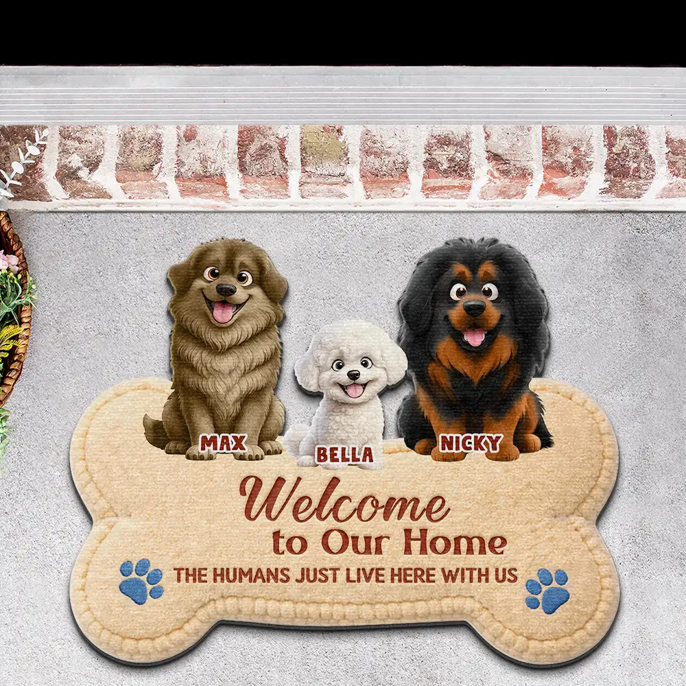 3D Effect Dogs Welcome To Our Home - Personalized Custom Shaped Doormat - Image 3
