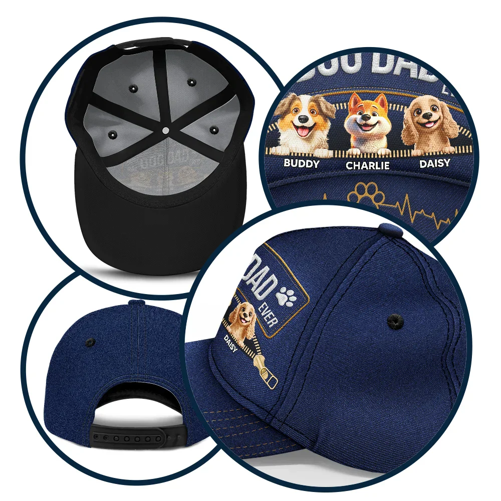 3D Effect Dogs Zippered Denim Jean Printed Hat - Personalized Classic Cap - Image 5
