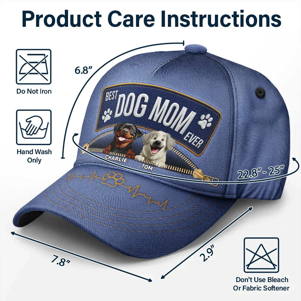 3D Effect Dogs Zippered Denim Jean Printed Hat - Personalized Classic Cap - Image 6