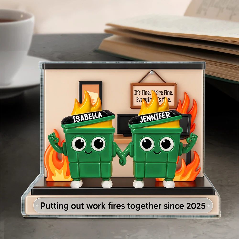 3D Effect Dumpster Fires Putting Out Work Fires Together - Personalized Custom Shaped Acrylic Plaque - Image 2