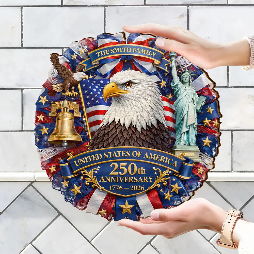 3D Effect Eagle Wreath 250th Anniversary - Personalized Custom Shaped Wood Sign - Image 4