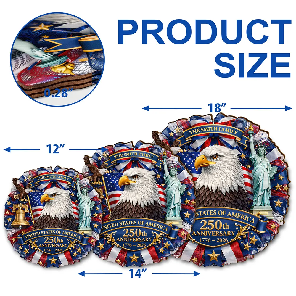 3D Effect Eagle Wreath 250th Anniversary - Personalized Custom Shaped Wood Sign - Image 5