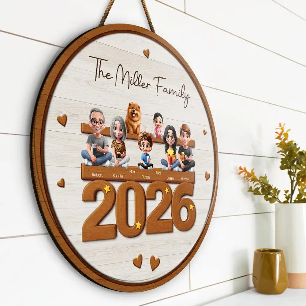 3D Effect Family And Dog Cat - Personalized Custom Shaped Wood Sign - Image 2