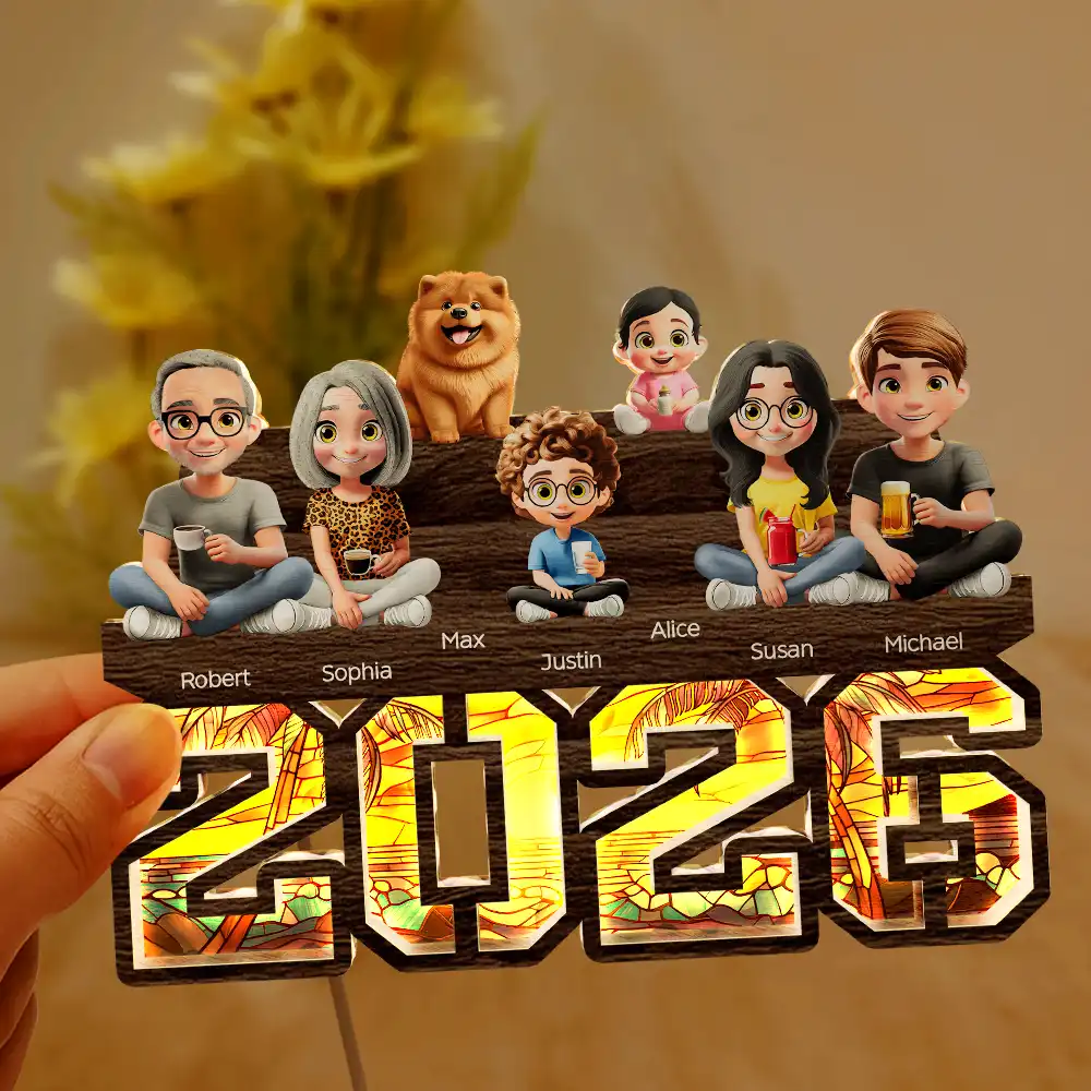3D Effect Family And Dog Cat - Personalized LED Light Wooden Plaque - Image 6