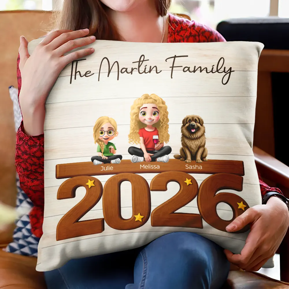 3D Effect Family And Dog Cat - Personalized Pillow - Image 2