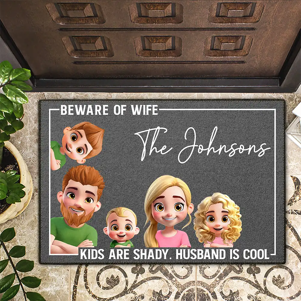 3D Effect Family Beware Of Wife - Personalized Doormat - Image 2