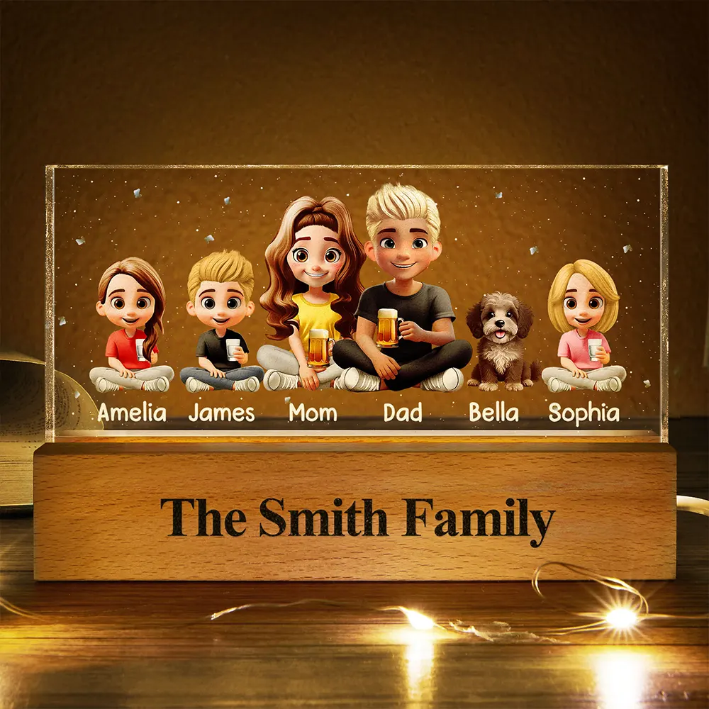 3D Effect Family Couple Sibling Dog Cat - Personalized Rectangle LED Light - Image 3