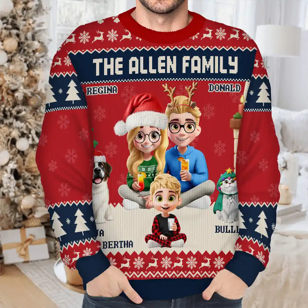 3D Effect Family Merry Christmas - Personalized Unisex Ugly Sweater - Image 4