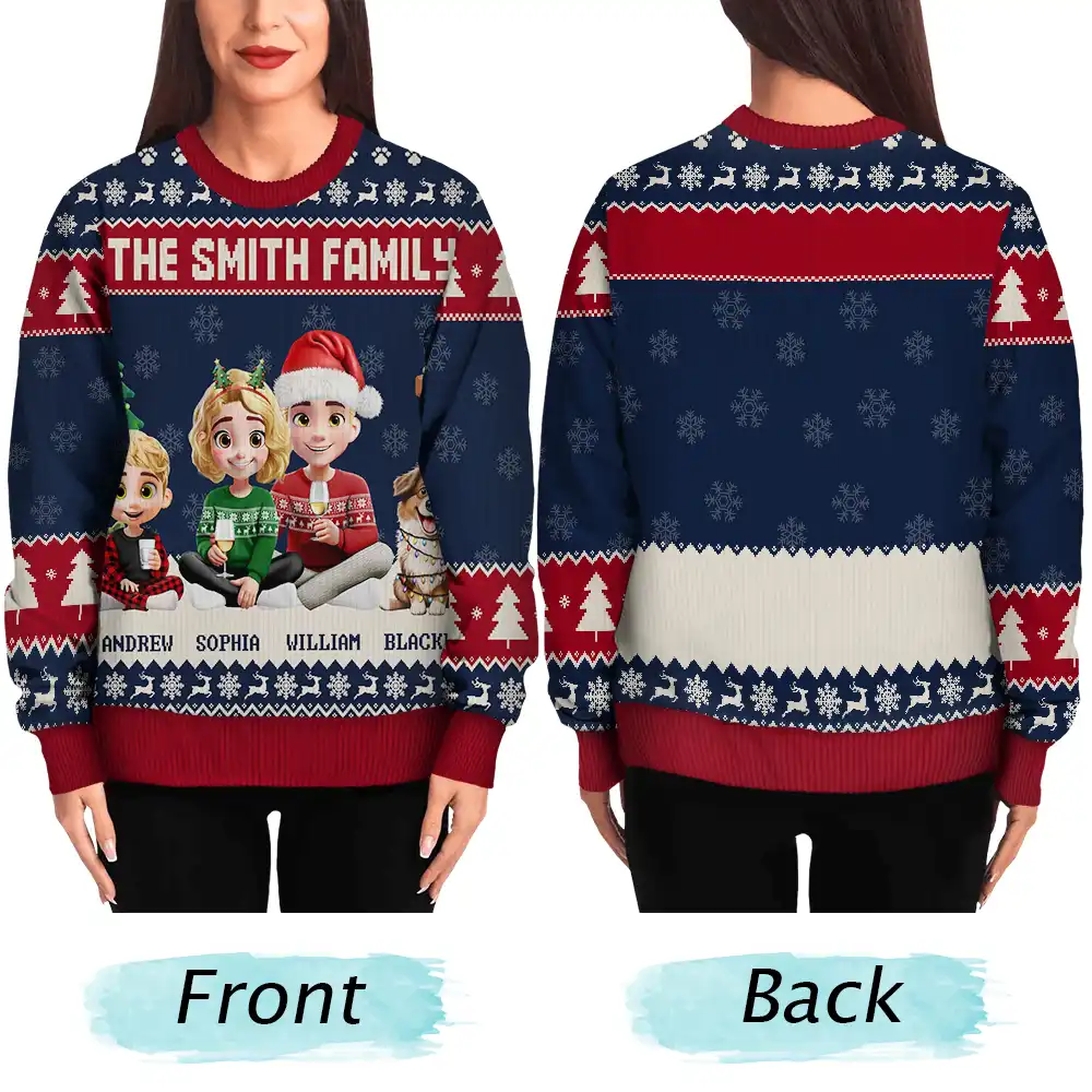 3D Effect Family Merry Christmas - Personalized Unisex Ugly Sweater - Image 5