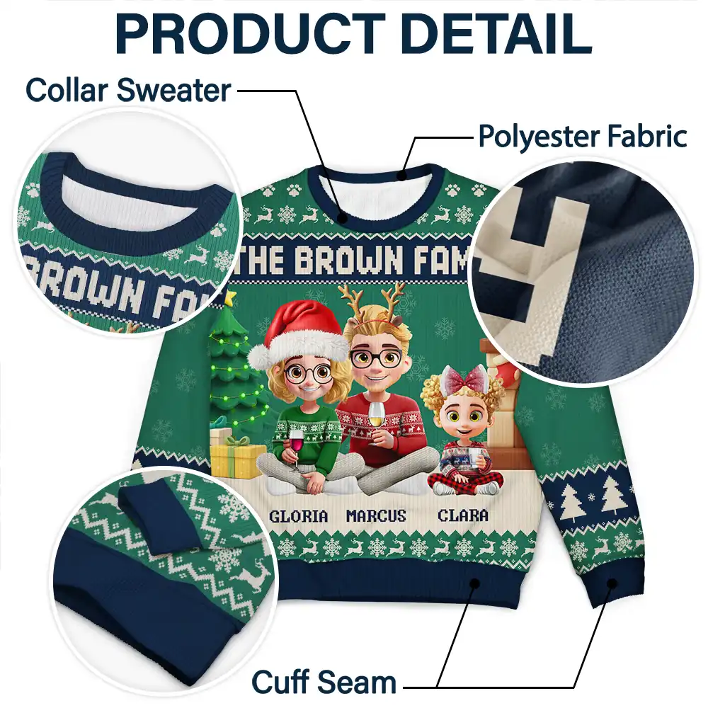 3D Effect Family Merry Christmas - Personalized Unisex Ugly Sweater - Image 6