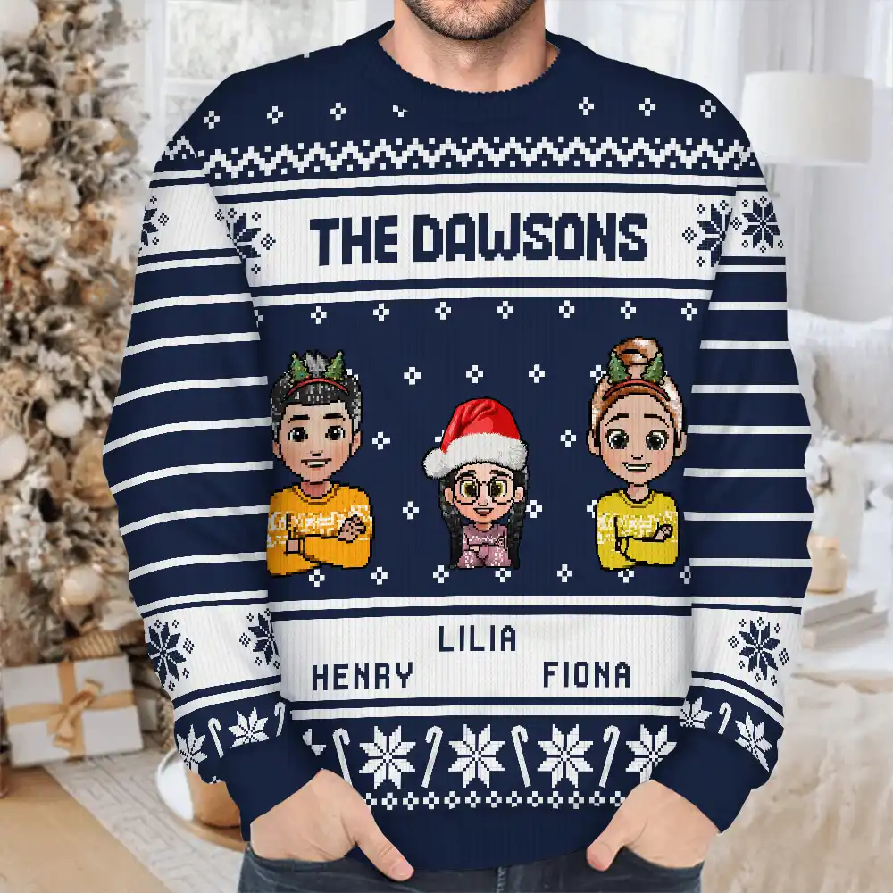 3D Effect Family - Personalized Unisex Ugly Sweater - Image 4