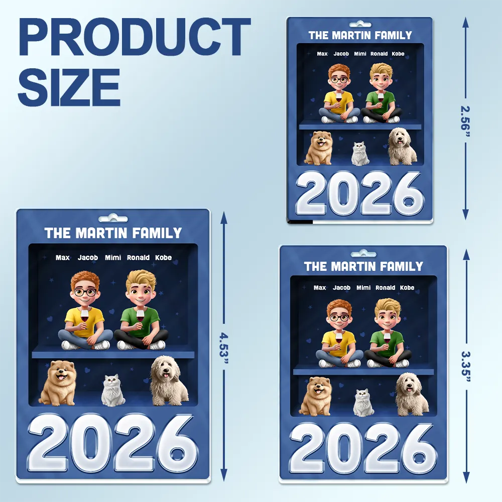 3D Effect Family Sitting Together - Personalized Acrylic Car Hanger - Image 4