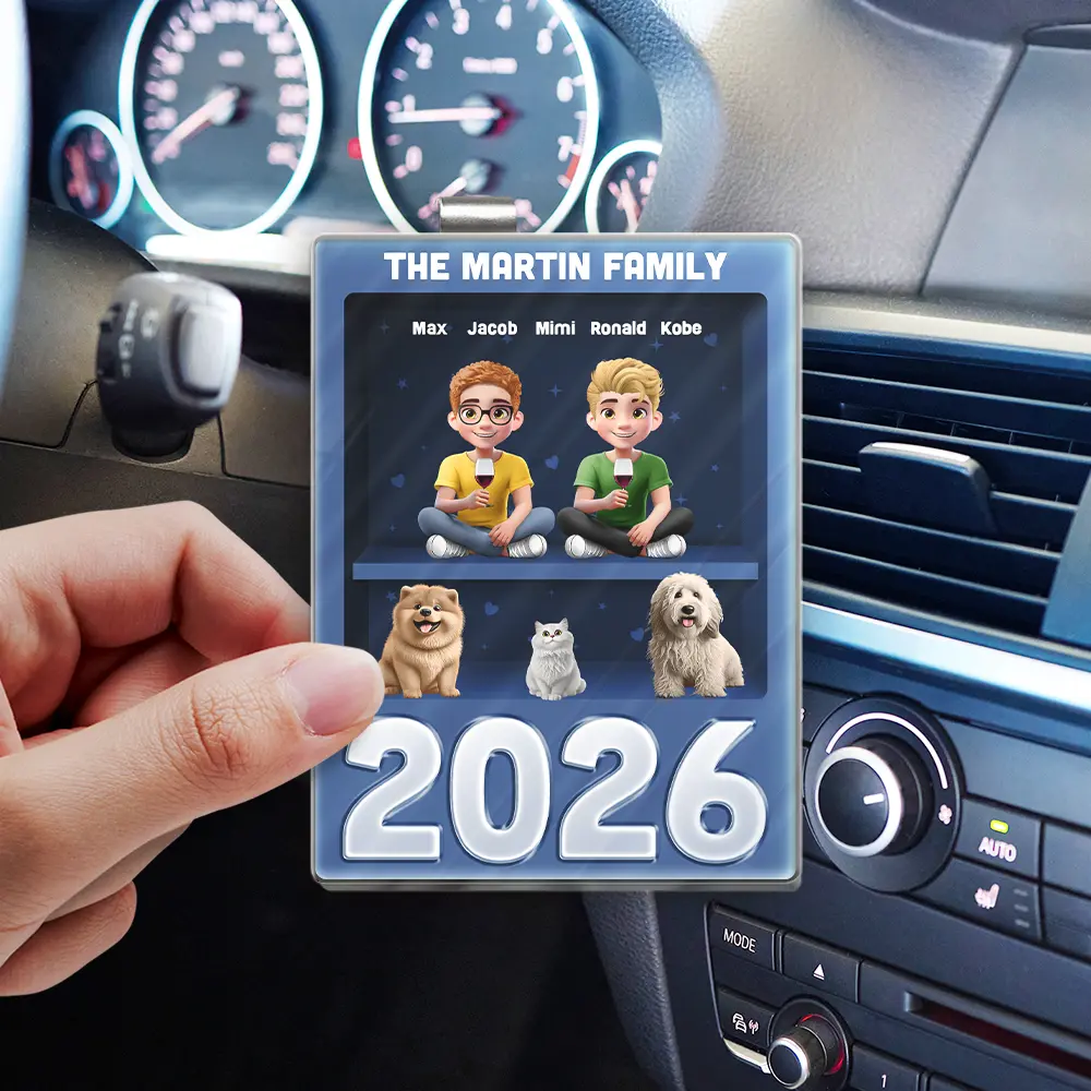 3D Effect Family Sitting Together - Personalized Custom Shaped Acrylic Car Visor Clip - Image 3