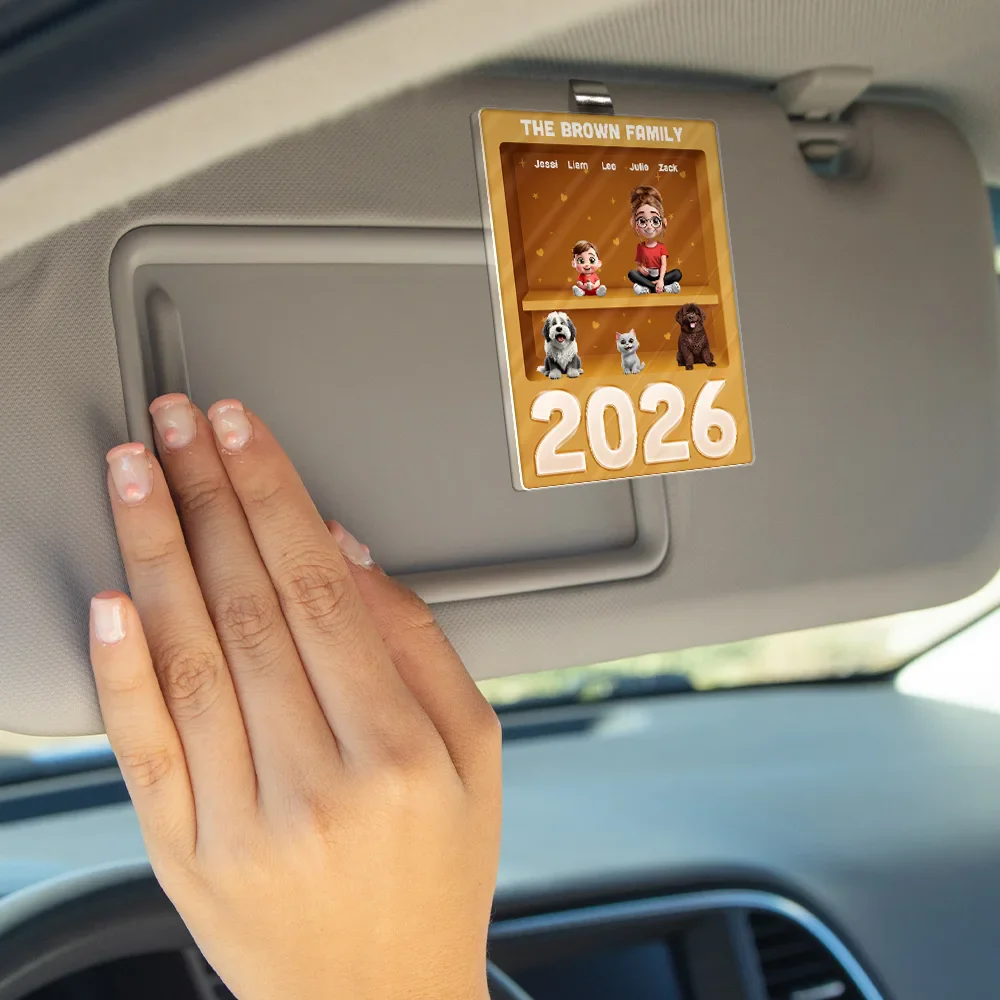 3D Effect Family Sitting Together - Personalized Custom Shaped Acrylic Car Visor Clip - Image 4