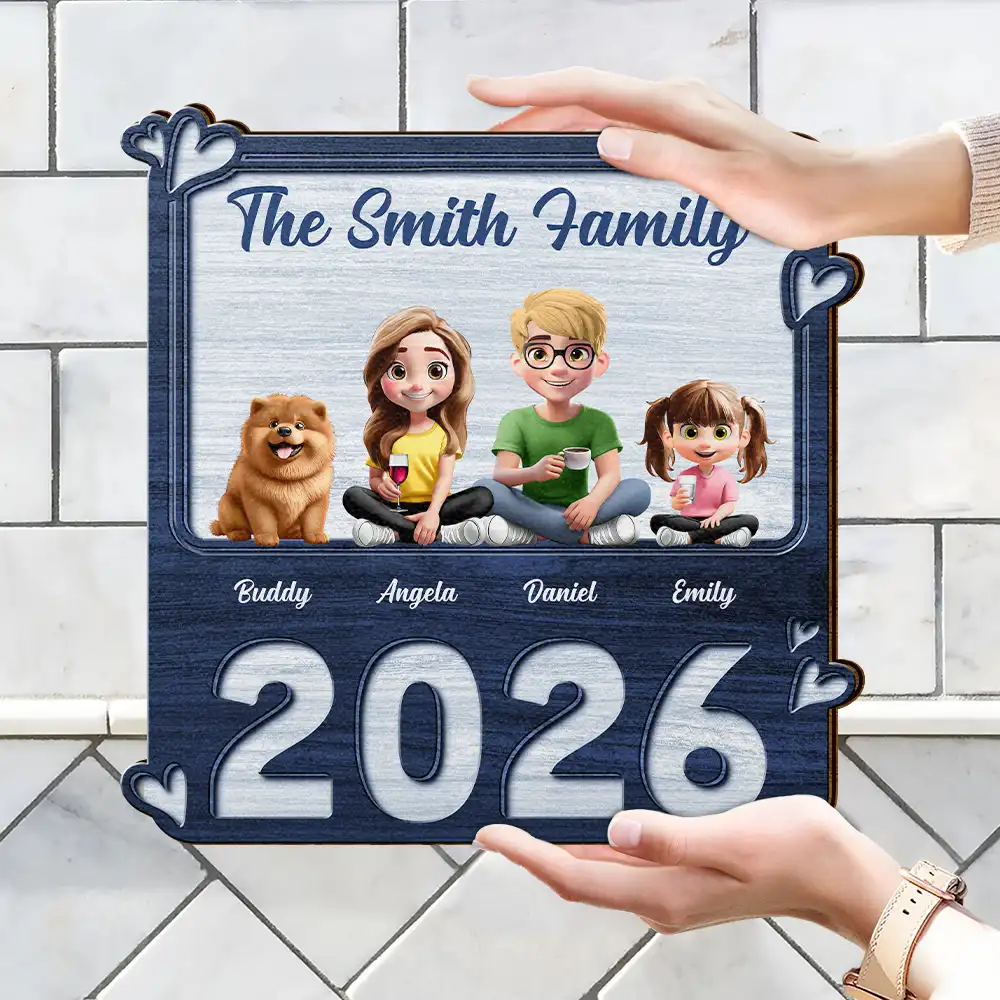 3D Effect Family Sitting Together - Personalized Custom Shaped Wood Sign - Image 4