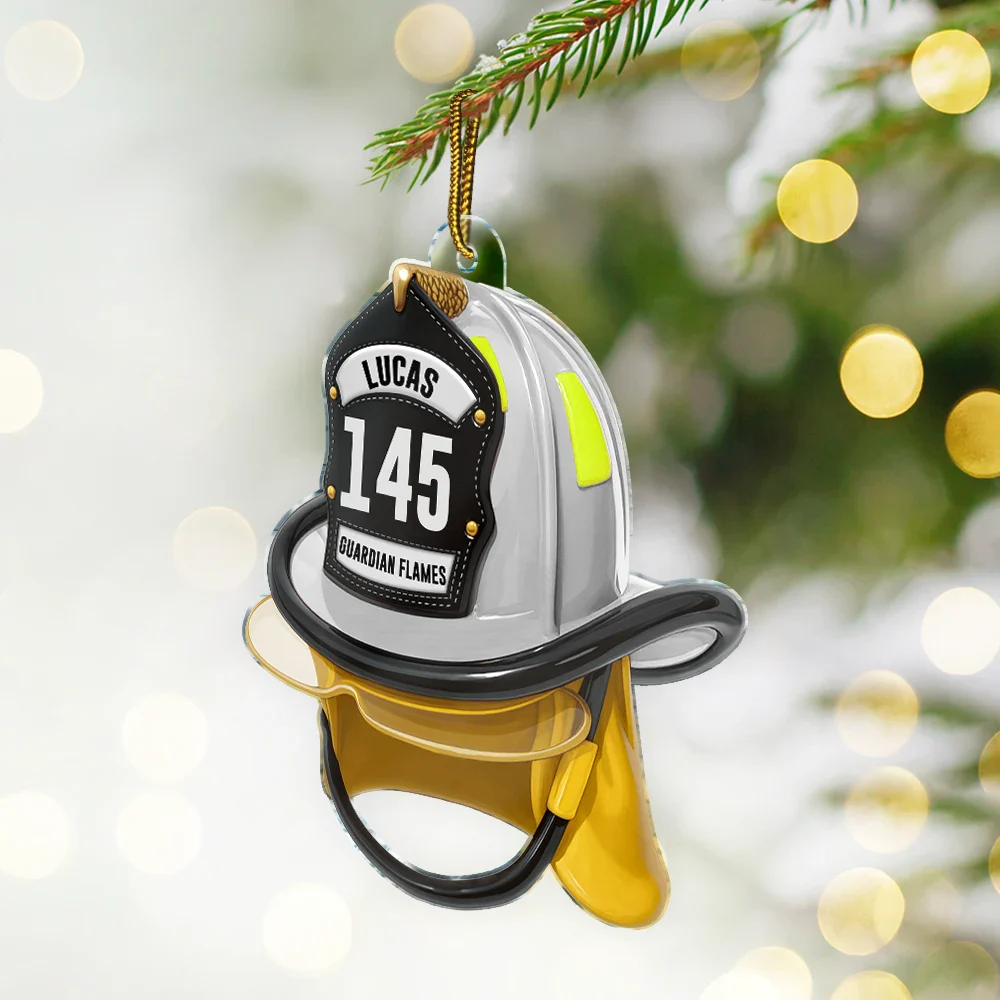 3D Effect Firefighter Helmet - Personalized Custom Shaped Acrylic Ornament - Image 3
