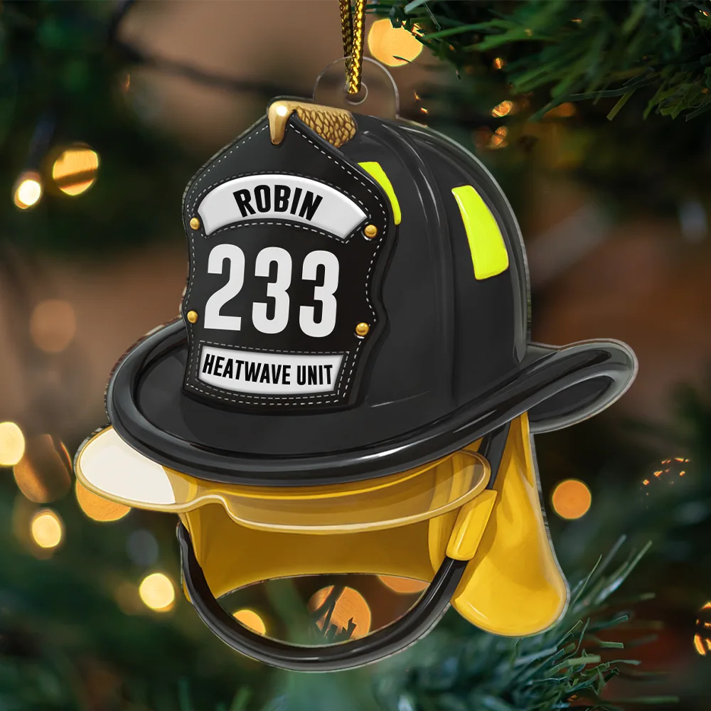 3D Effect Firefighter Helmet - Personalized Custom Shaped Acrylic Ornament - Image 4
