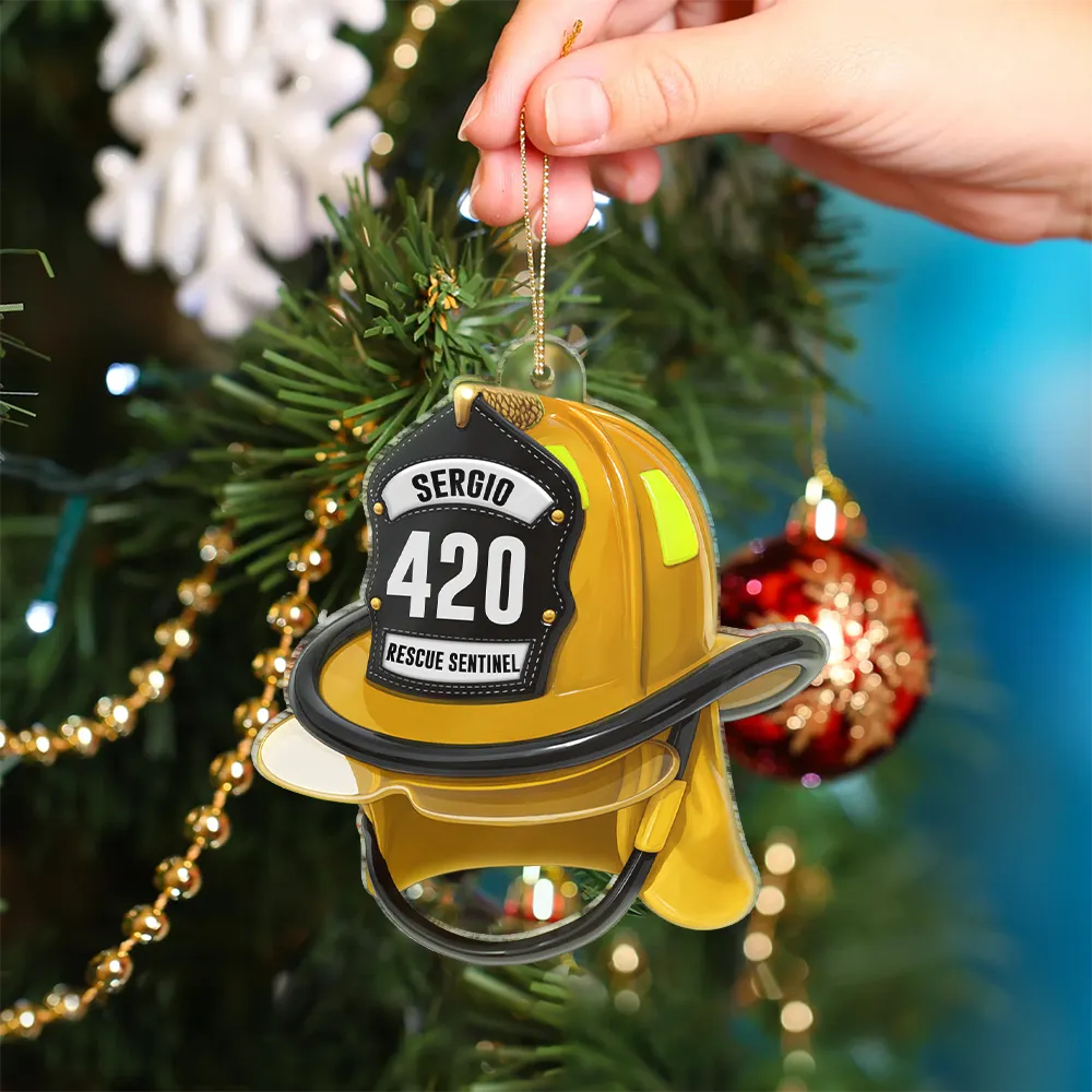 3D Effect Firefighter Helmet - Personalized Custom Shaped Acrylic Ornament - Image 5
