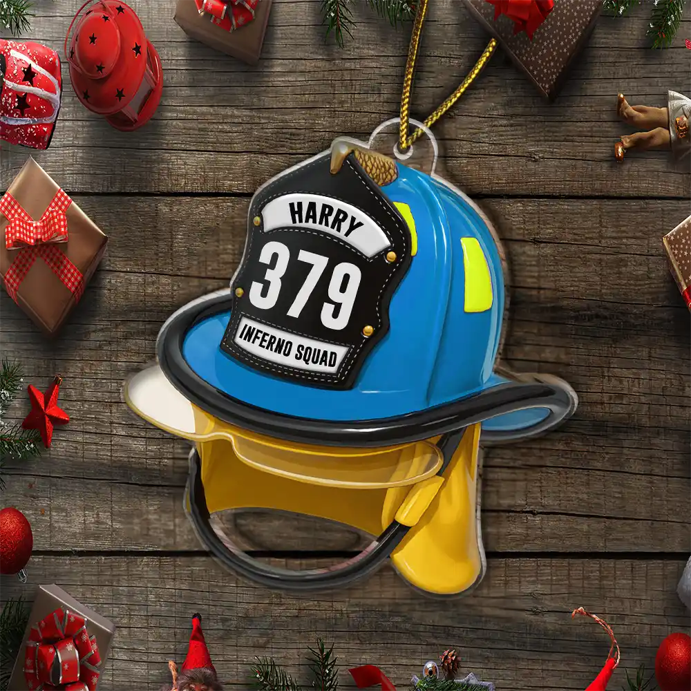 3D Effect Firefighter Helmet - Personalized Custom Shaped Acrylic Ornament - Image 6