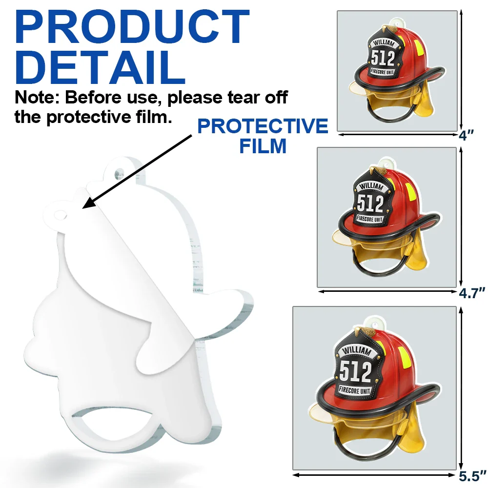 3D Effect Firefighter Helmet - Personalized Custom Shaped Acrylic Ornament - Image 7