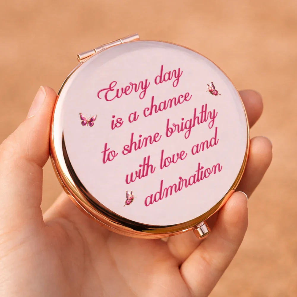 3D Effect Flower & Butterfly Monogram Shine With Love And Admiration - Personalized Compact Mirror - Image 5
