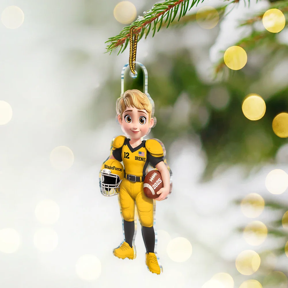3D Effect Football Player - Personalized Custom Shaped Acrylic Ornament - Image 2
