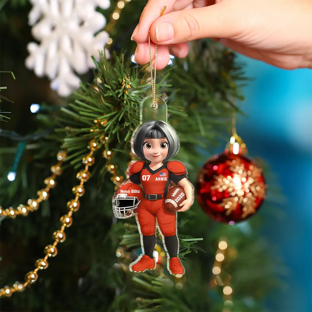 3D Effect Football Player - Personalized Custom Shaped Acrylic Ornament - Image 4