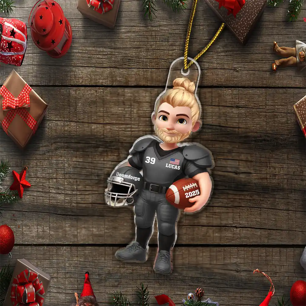 3D Effect Football Player - Personalized Custom Shaped Acrylic Ornament - Image 5