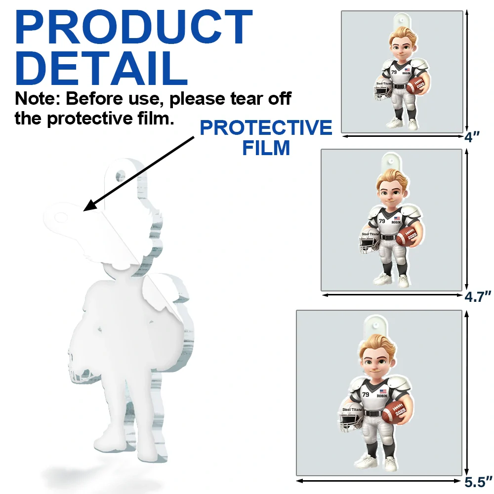 3D Effect Football Player - Personalized Custom Shaped Acrylic Ornament - Image 6